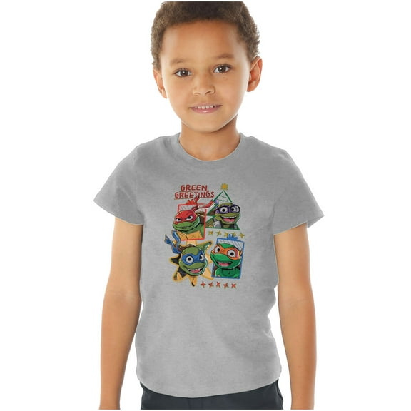 TMNT: Mutant Mayhem Christmas Green Greetings Kids T Shirt (2) for Toddler Boys and Girls, Athletic Heather