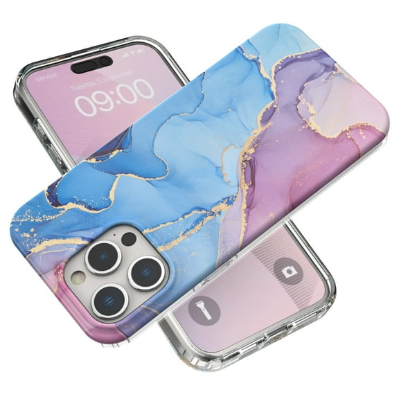 ELEHOLD for iPhone 15 Pro Case, Fashion IMD Marble Pattern Anti-Scratch Slim Lightweight Hybrid Shockproof Protective Cover for iPhone 15 Pro 6.1 Inch,Blue Marble