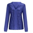thumbnail image 3 of SNKSDGM Women's Plus Casual Easter Shirts for Women Plus Size Tops for Women 5Xl 6Xl Women V Neck Sequin Soild Color Long Sleeve Fold Navel Casual Blouse Tops Womens Tops Dressy Casual Sexy, 3 of 5
