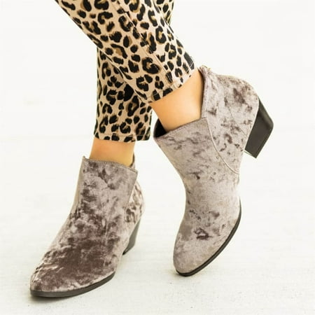 

TALKVE Women s Fashion Thick-Heeled Plus Size Short Boots Suede Low-Top Boots