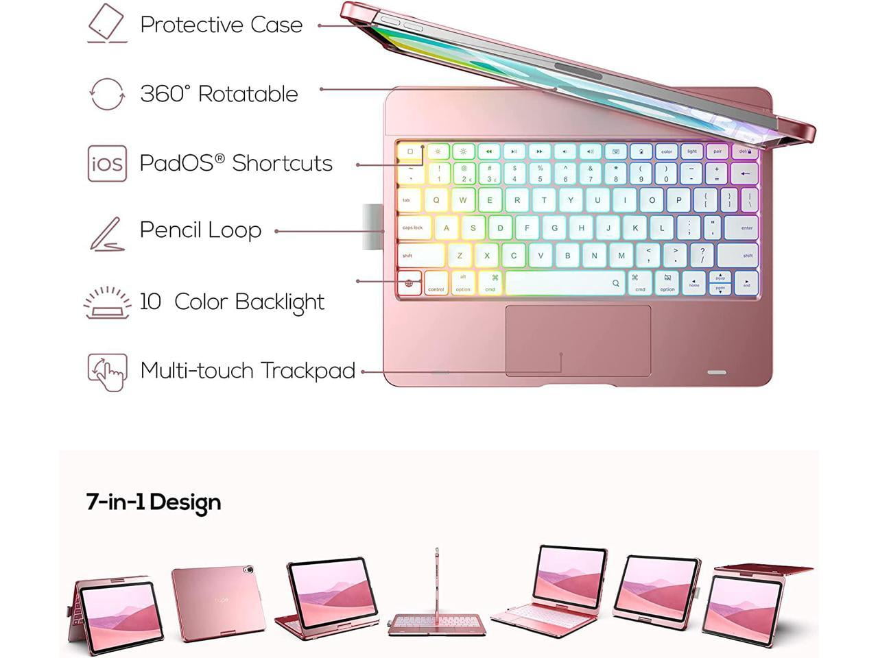 Touchpad Case with Keyboard for iPad 10th Generation 10.9 inch 2022, Trackpad - 360° Rotatable - Wireless Backlit Keyboard Cover with Pencil Holder