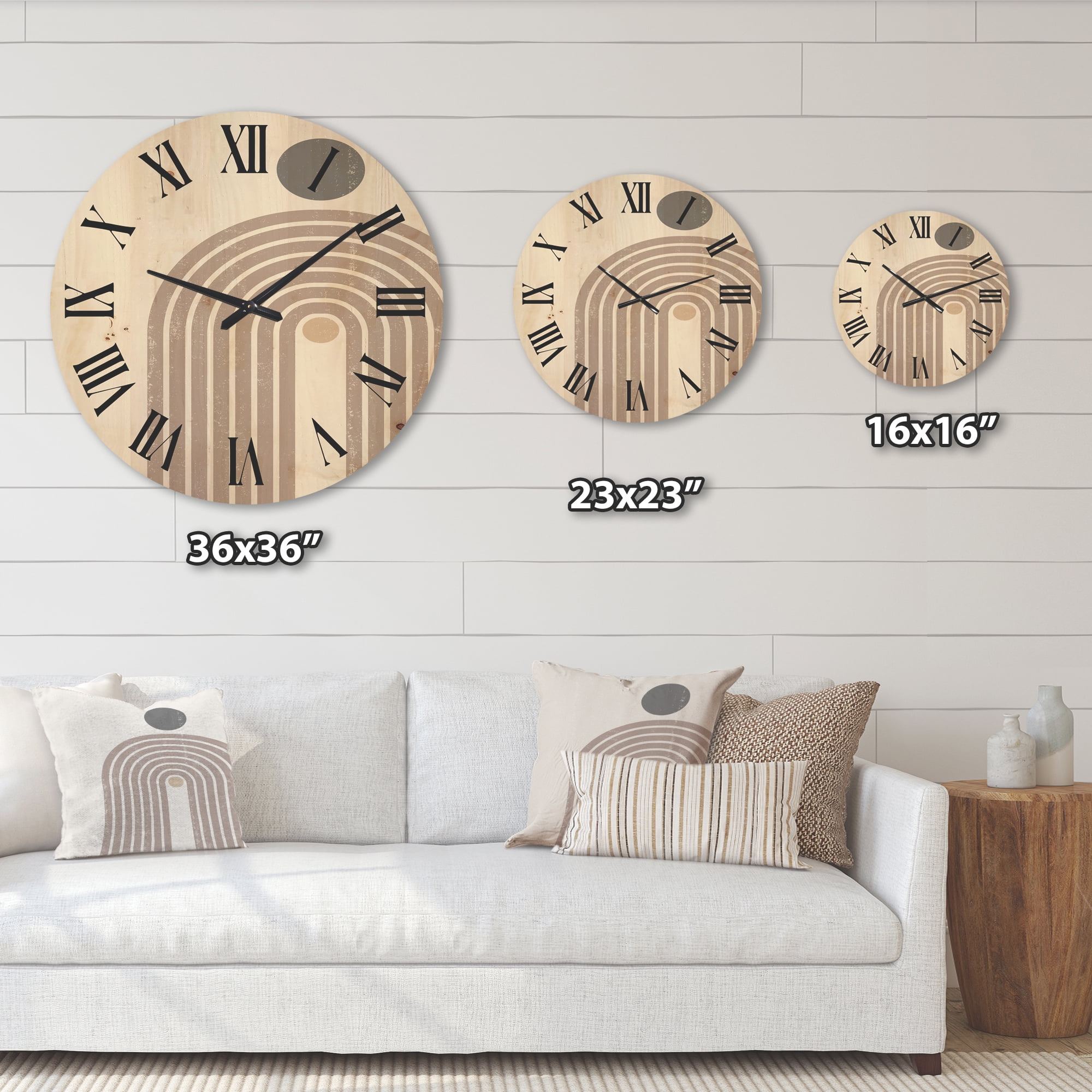 Designart 'Abstract Rainbow Moon and Sun In Earth Tones I' Modern Wood Wall Clock