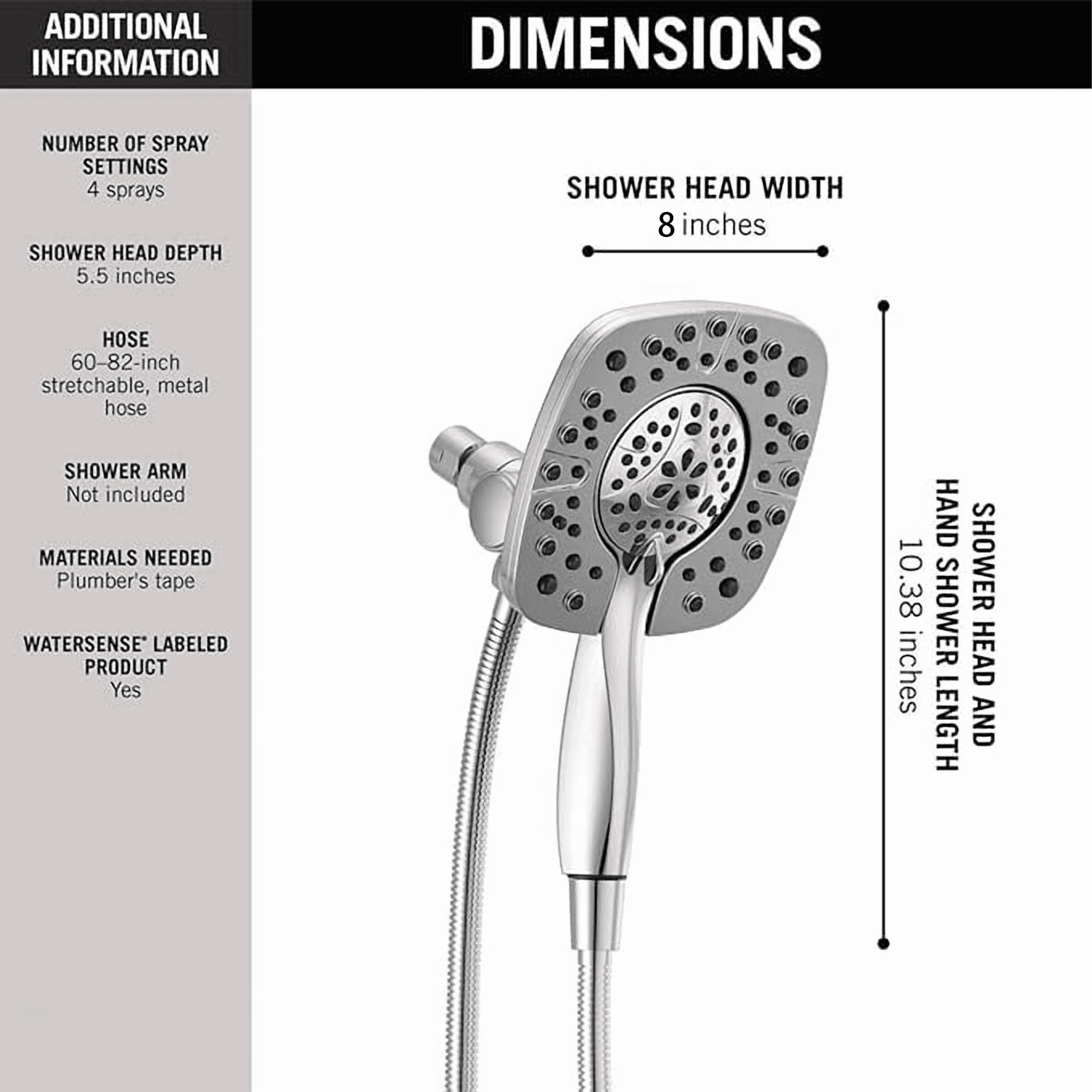 SERABETTO High Pressure Filtered  Shower Head, 2-in-1 Dual Shower Head with Filtered Shower Head& Snap on Handheld Showers High Pressure 8″Square, Handheld Rain Shower Filter Combo with Self-adhesive