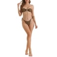 thumbnail image 2 of Conjuntos de bikini bandeau de anillo de metal para mujer de 2 piezas, traje de baño de lado atado, traje de baño de corte alto, ropa de baño X-Small marrón, 2 of 5