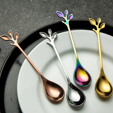 

chaolangshun Creative Leaf Stainless Steel Coffee Mixing Spoon Fruit Fork Kitchen Flatware