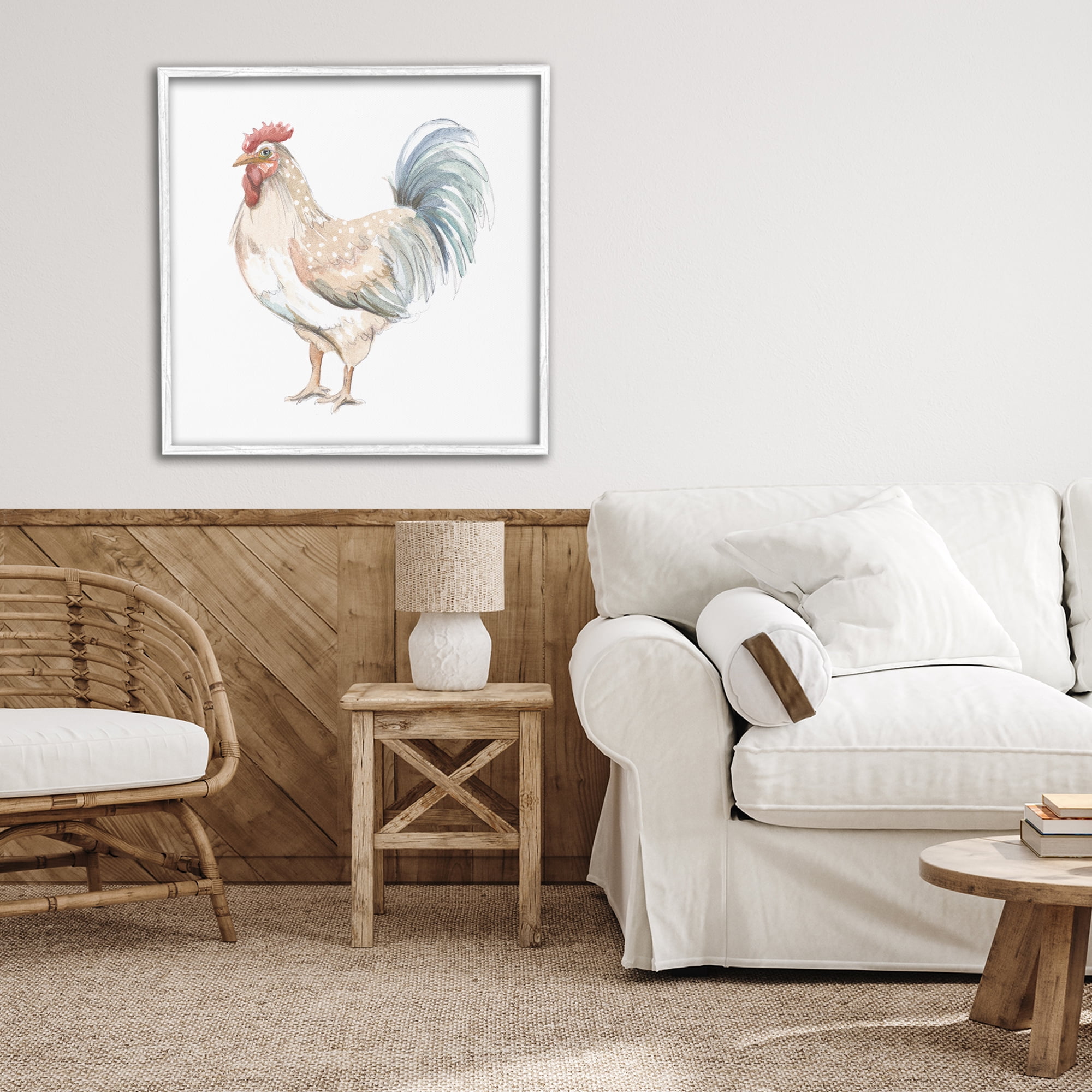 Stupell Industries Watercolor Rooster Sketch White Framed Giclee Art, design by Patricia Pinto