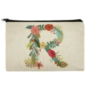 Letter R Floral Monogram Initial Makeup Cosmetic Bag Organizer Pouch