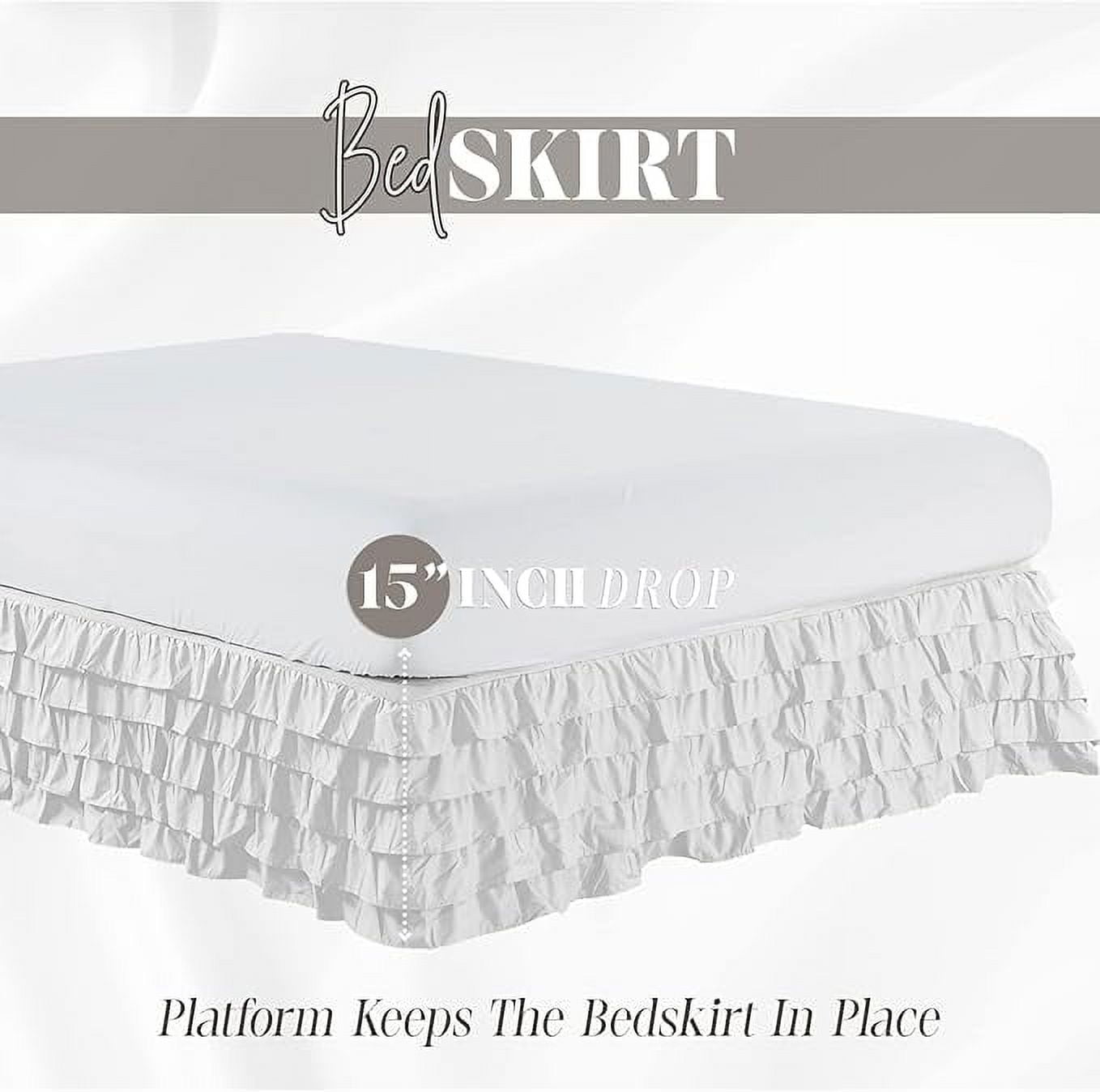 Elegant Comfort Leila Collection Multi-Ruffle Bed Skirt, 1500 Thread Count, Easy Fit Dust Ruffle, 15 inch Drop, Wrinkle and Stain Resistant, MultiRuffle, King, Snowy White