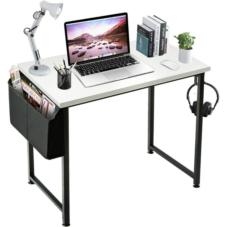 Small Computer Writing Desk 32 inch, Sturdy Home Office Table, Work Desk  with a Storage Bag and Headphone Hook, Vintage