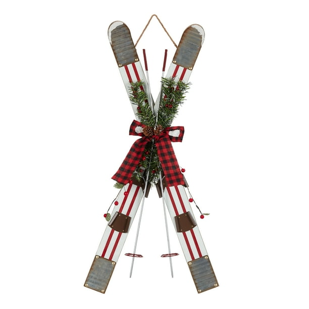 Holiday Time Vintage Style Snow Skis Hanging Wall Décor, 30" Walmart