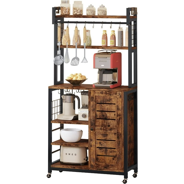 IRONCK Bakers Rack, Microwave Stand with Power Outlets, Coffee Station