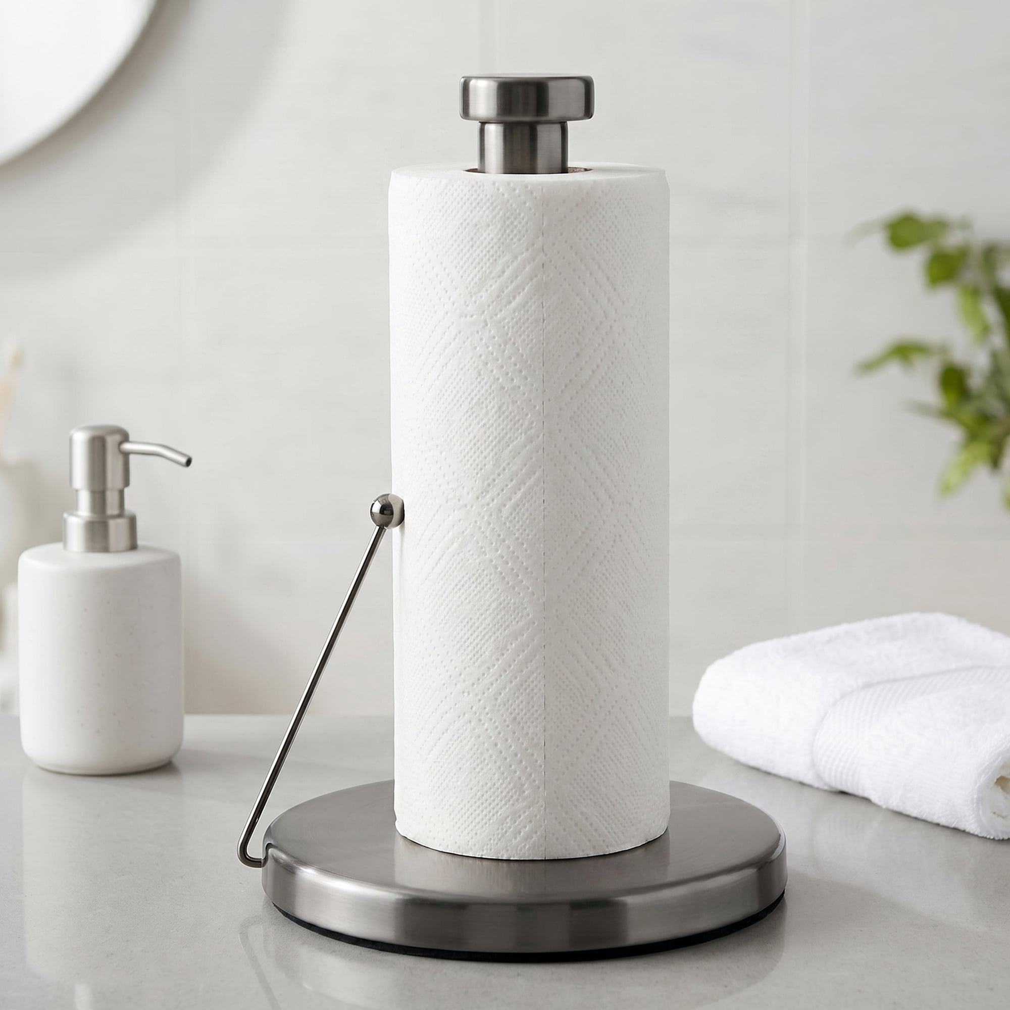 Unique Bargains Paper Towel Holder Countertop Weighted Non Slip Base Black 13.4x5.9inch