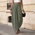 thumbnail image 4 of Only Moment Trendy Boho Linen Pants Lightweight Casual Pants Casual Drawstring Flowy Pants Wide Leg Summer Beach Linen Trousers with Pockets Green,M, 4 of 7