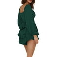 thumbnail image 4 of Springcmy Womens Lantern Ruffle Romper Off Shoulder Puff Long Sleeve Flowy Lyaner Romper Dress Smocked Short Jumpsuit Playsuits Dark Green XL, 4 of 7