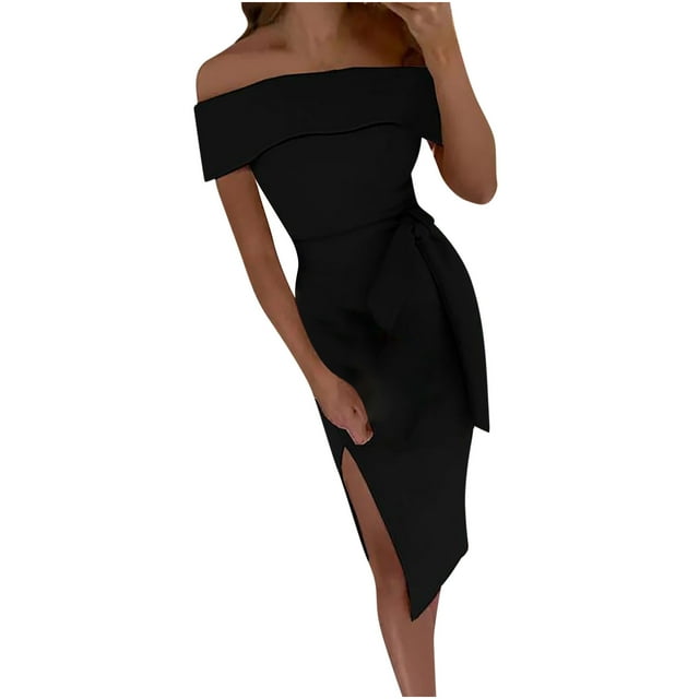 Vestidos Para Mujer Vestidos Con Hombros Descubiertos Sólido Adelgazante Vendaje Split Odeerbi ODB159344
