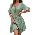 thumbnail image 1 of Txlixc Vestido suelto de manga corta para mujer con versión de línea A, ropa de verano con cuello en V de color sólido de estilo simple Txlixc Estilo de ocio, 1 of 6