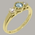 thumbnail image 2 of LBG British Made 10k Yellow Gold Natural Aquamarine & Cultured Pearl Womens Anniversary Ring - 33 size options - Size 5, 2 of 7