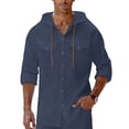 thumbnail image 6 of ZUKMRJPC Mens Cotton Linen Button Down Hoodies Long Sleeve Solid Color Casual Hoodies Lightweight Summer Beach Shirts with Pocket, 6 of 8