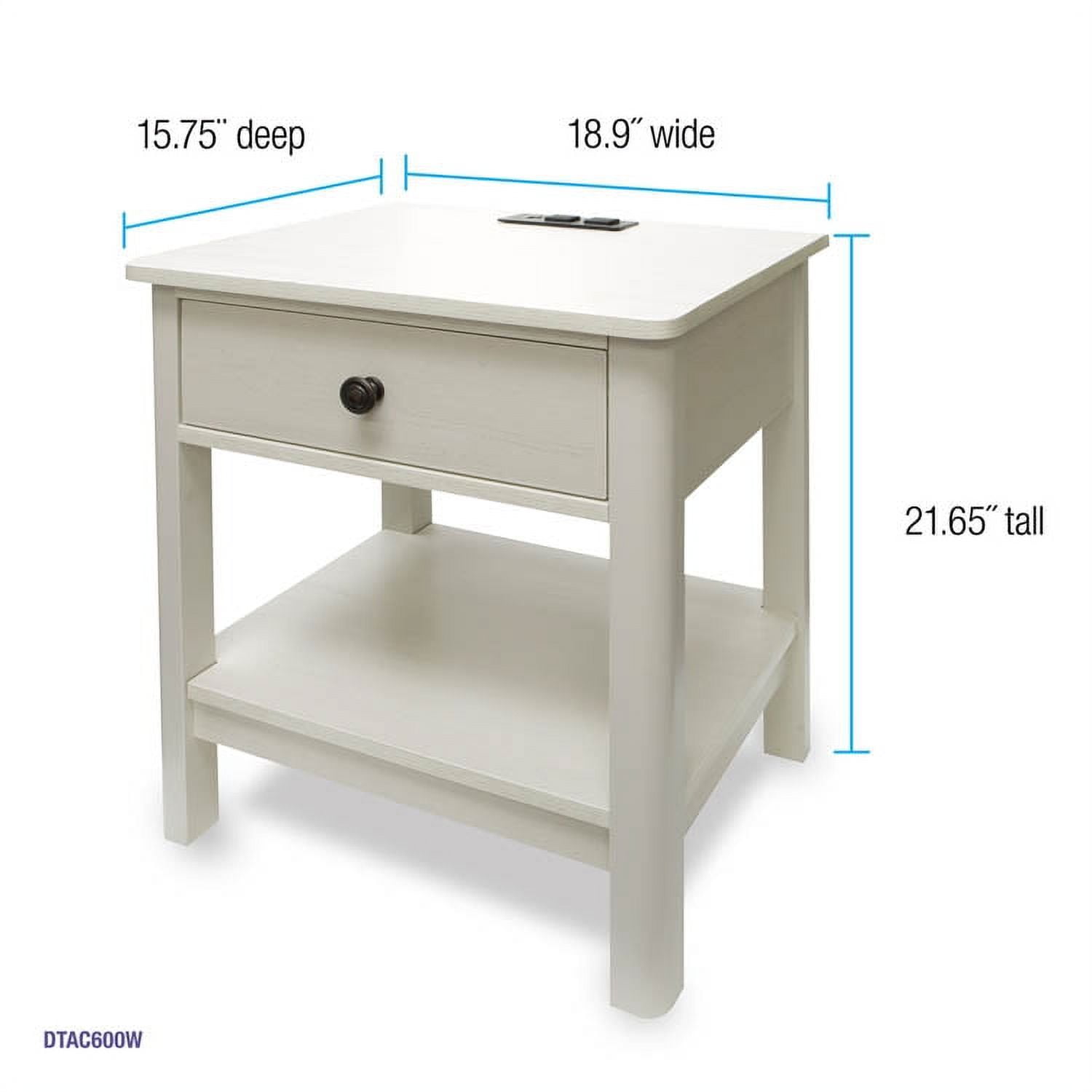 DecorTech Traditional Rectangular End Table with AC Power and USB Charging Ports, White