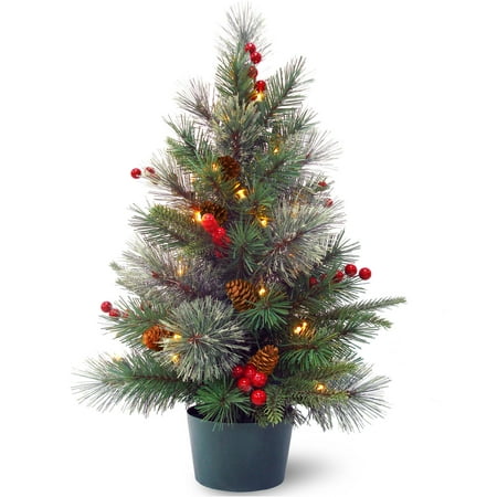 2' Colonial Potted Tree with Battery Operated Warm White LED