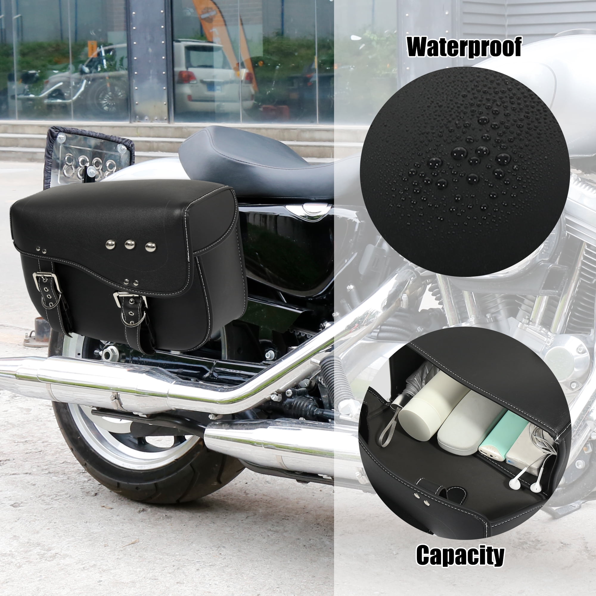 Unique Bargains 1 Pair Motorcycle Saddlebag Side Tool Bags Waterproof Black