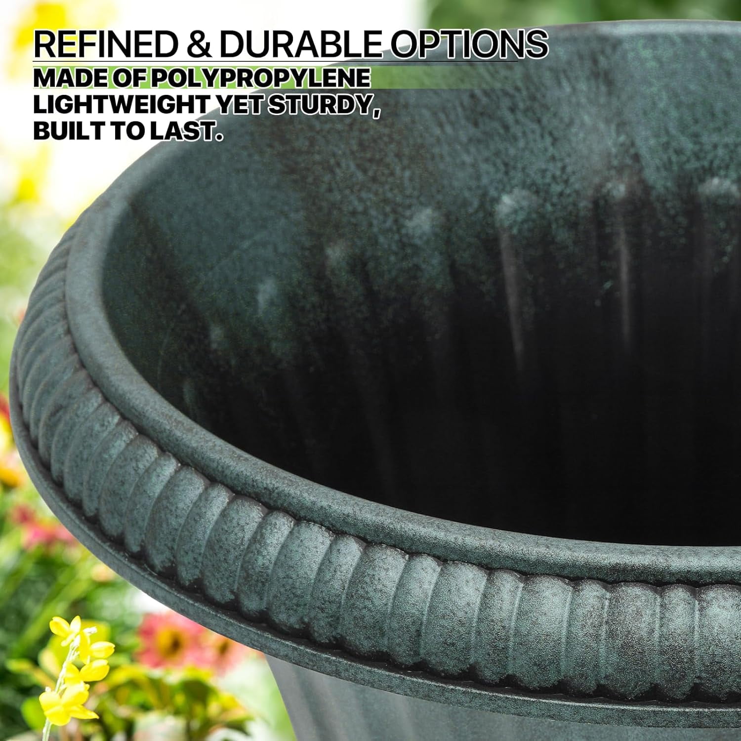 WLTER 20" Urn Planter for Outdoor and Indoor Plants, Large Decorative Front Porch Planter, Vintage Grecian Flower Pot for Patio, Garden & Entryway Décor, Antique Green