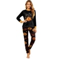 thumbnail image 2 of HTHLVMD Print Pjs, Top Bottom Sleepwear, Family Matching Pajamas, Halloween Big Bow Pumpkin Chest Print Allover Pumpkin Star Family Matching Pajamas Set, Long Sleeve Crew Neck 2 Piece Loungewear, XXL, 2 of 5