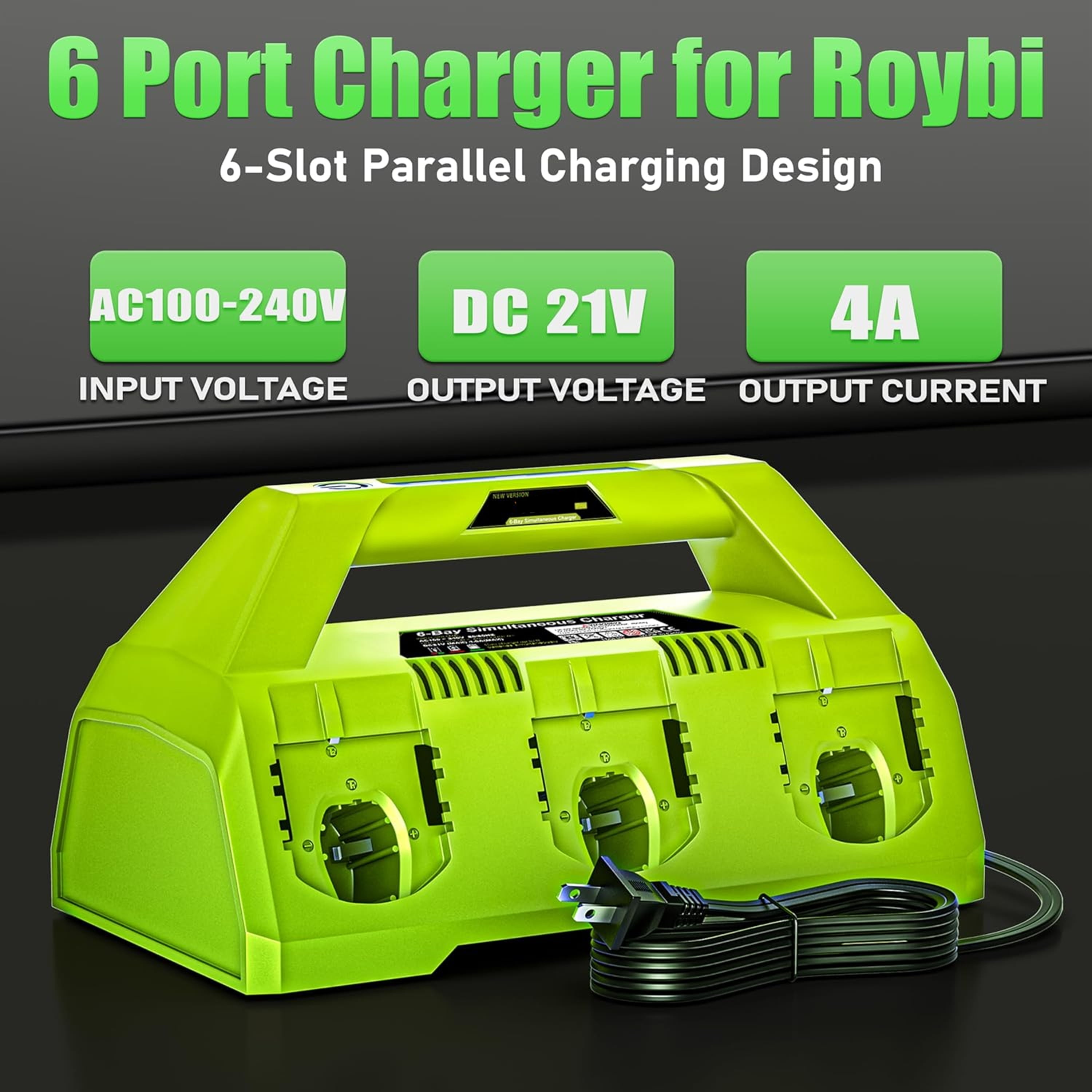 【Simultaneously Charging】 Upgraded 6-Port Rapid Charger for Ryobi 18V Lithium-Ion Batteries, Compatible with Ryobi 18V ONE+ Battery Systems (6-Pack Simultaneously Charging Station)