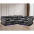 thumbnail image 6 of Hybition Power Reclining Sofa, Grey Faux Leather, L-Shaped with LED Lights, Bluetooth Speakers, Cup Holders, USB Outlets, Storage, 6 of 8