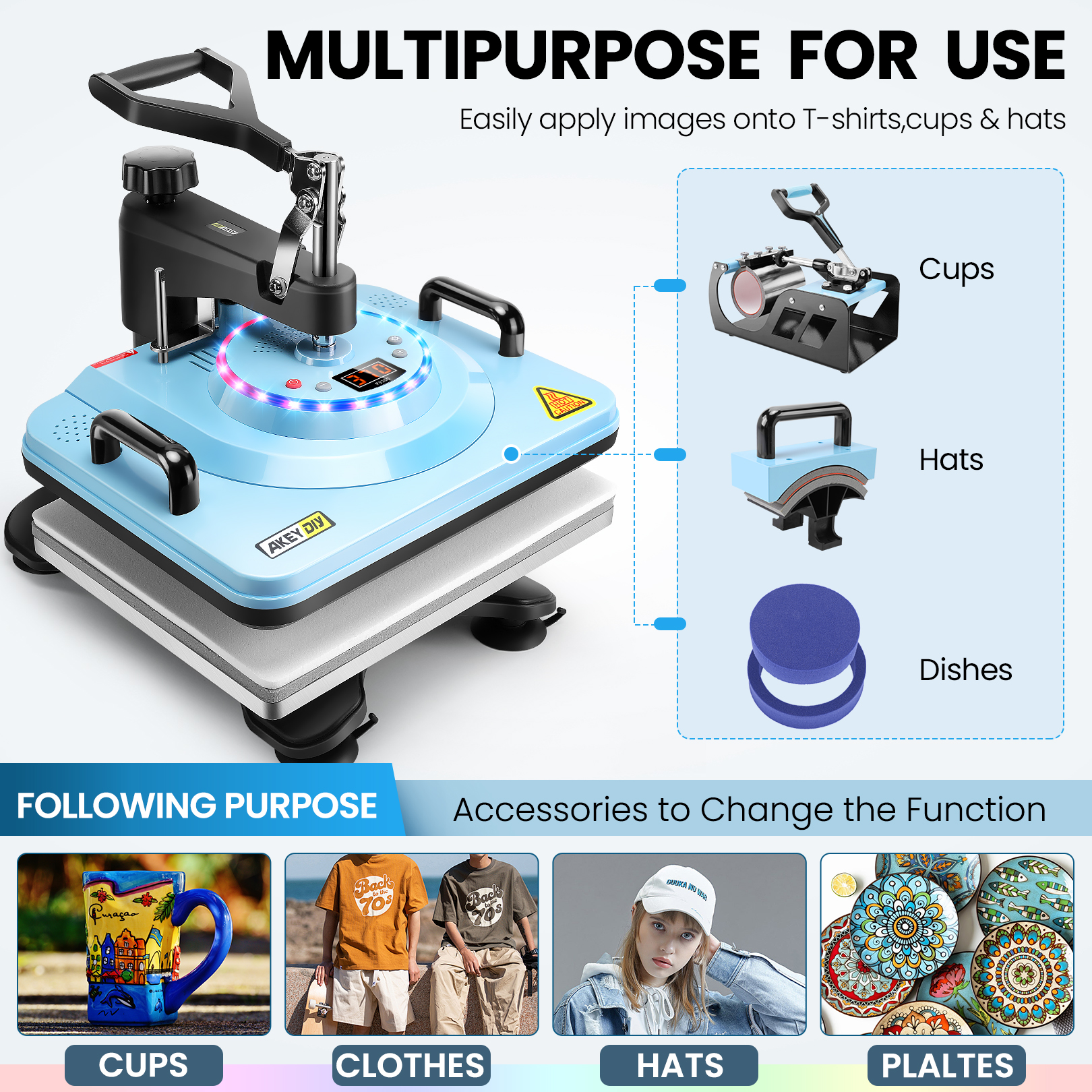 Adnoom 12 x 15 Multifunctional 8 in 1 Heat Press Machine with Double-Tube Heating Design, 360°Swing Away Heat Press with Digital LED Control, Sublimation Vinyl Heat Pressure for T Shirts/Mug/Plate