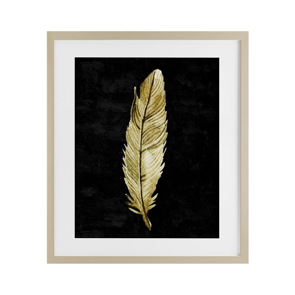 Stupell Industries Contemporary Curved Feather on Black Birch Framed Print Under Glass, 13 x 16, by Kim Allen