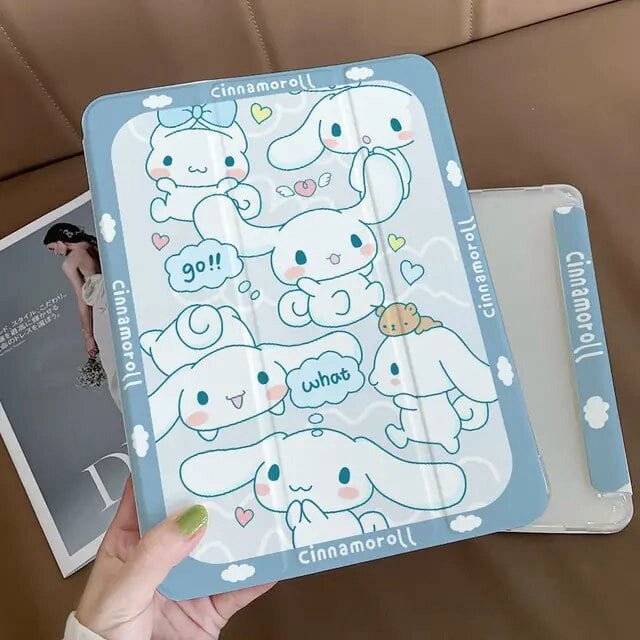 Kawaii Sanrio Hello Kitty Ipad Protective 2021 Anti-fall Three-Fold Cute Cartoon Protective Case Plus Pen Slot Toy Gift for Girl