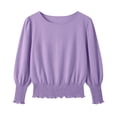 thumbnail image 4 of MaFYtyTPR Women's Long Sleeve Tops Trendy Soild Color Round Neck Lace Hem Pullover Tops With Elastic Cuff Z-Purple XXL, 4 of 4