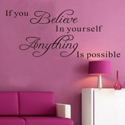 VogueV Inspirational Quote Wall Decal, Believe Anything Is Possible, Large Black Pvc Sticker for Office & Bedroom, Peel-And-Stick Motivational Mural, 1Pc Believe Yourself English Poem Wall Sticker