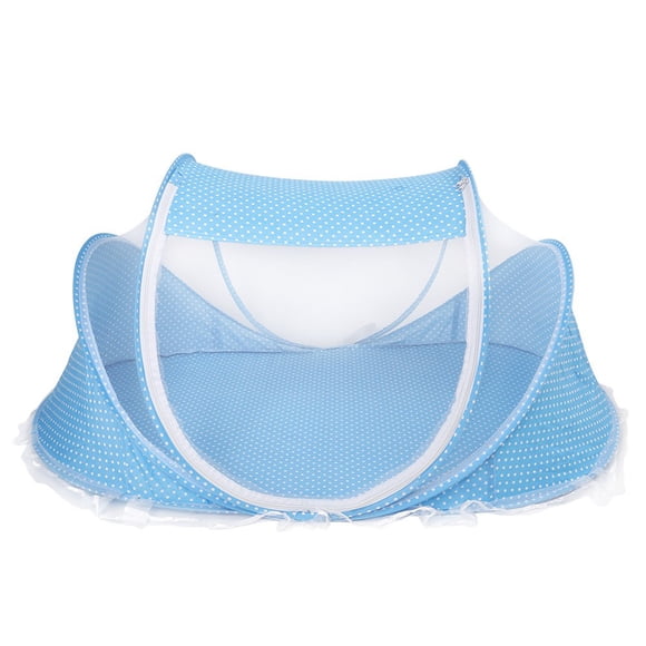 Mosquitera plegable portátil, tienda de campaña antiinsectos para cuna con almohada de colchón para bebé, azul
