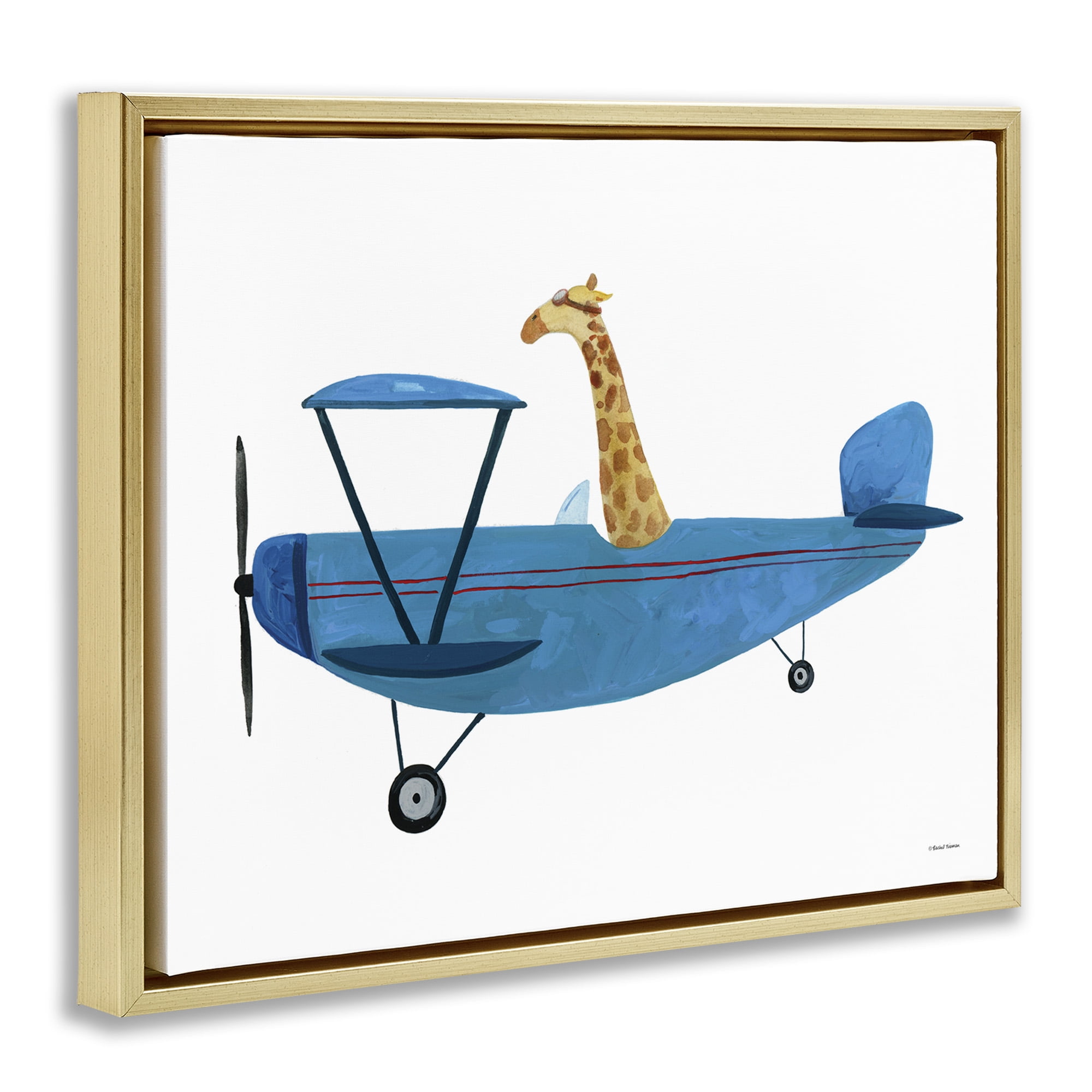 Stupell Industries Giraffe Pilot in Airplane Transportation Painting Gold Floater Framed Art Print Wall Art, 21 x 17