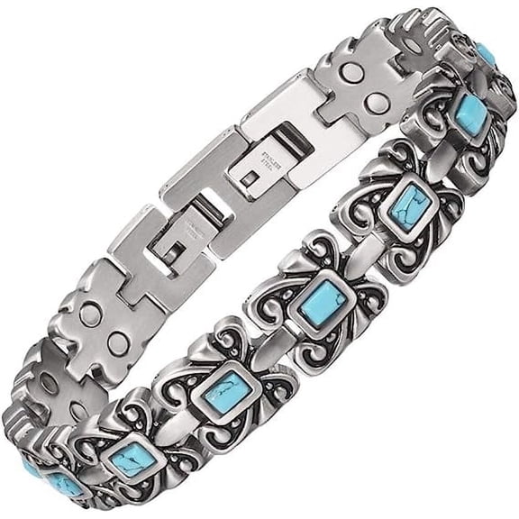 Wollet Solid Stainless Steel Magnetic Bracelets for Women Ladies Antique Silver Polish,17.5-20.5cm (11mm)