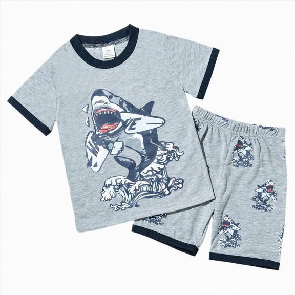 KPOPLK Toddler Boys 2Pcs Outfits Set Short Sleeve Farm Pattern T-Shirt Top and Casual Shorts Summer Clothes 1T 2T 3T 4T Size 7-8 Years,Dark Gray
