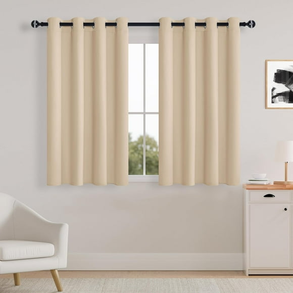 shiyou-Blackout Curtains 2 Panels for Bedroom, Thermal Insulated Noise Reducing Privacy Protection Grommet Window Curtains, 52 x 45 Inches Long, Beige