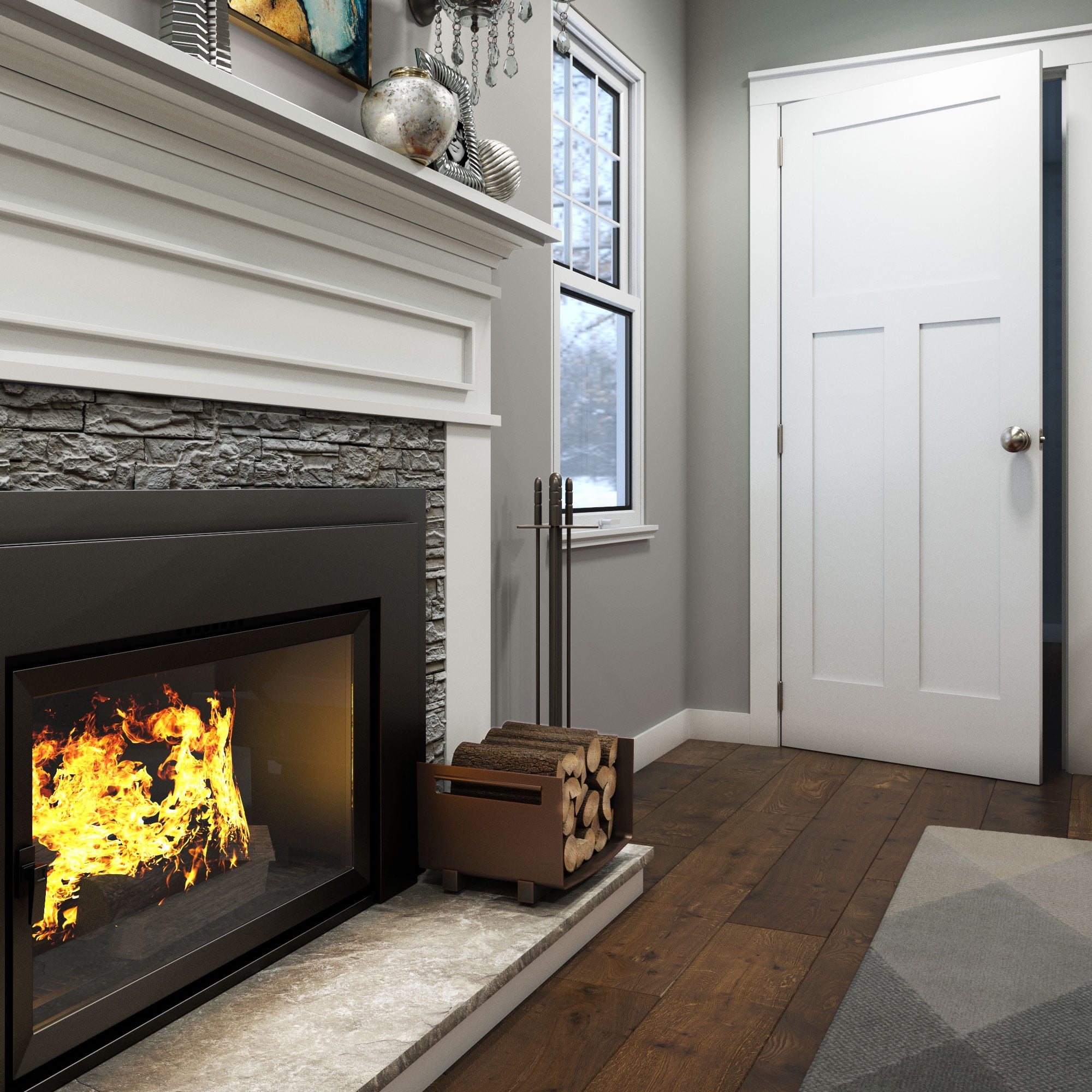 EightDoors 80" x 28" x 1-3/8" 3-Panel Craftsman Shaker White Primed Solid Wood Core Interior Slab Door