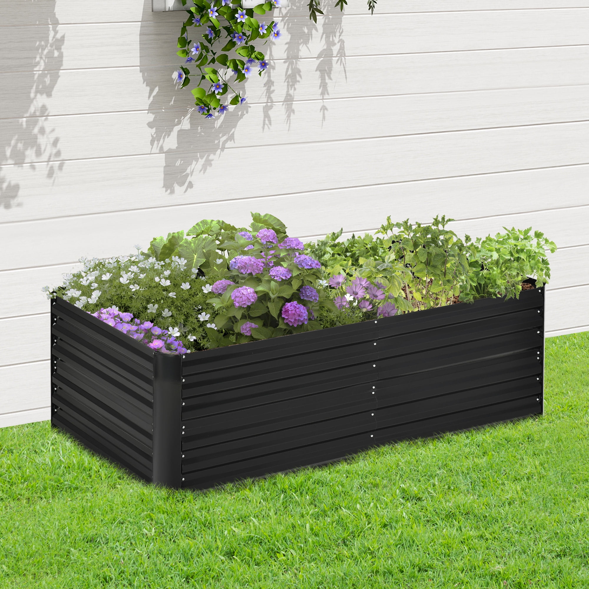 Galvanized Raised Garden Bed Kit with Reinforcing Bars, Large and Tall Metal Planter Box for Vegetables, Flowers and Herbs, 6' x 3' x 2', Black