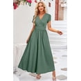 thumbnail image 4 of Vestido largo de maternidad OUGES, cuello en V, cuello en V, gris y verde, 4 of 7