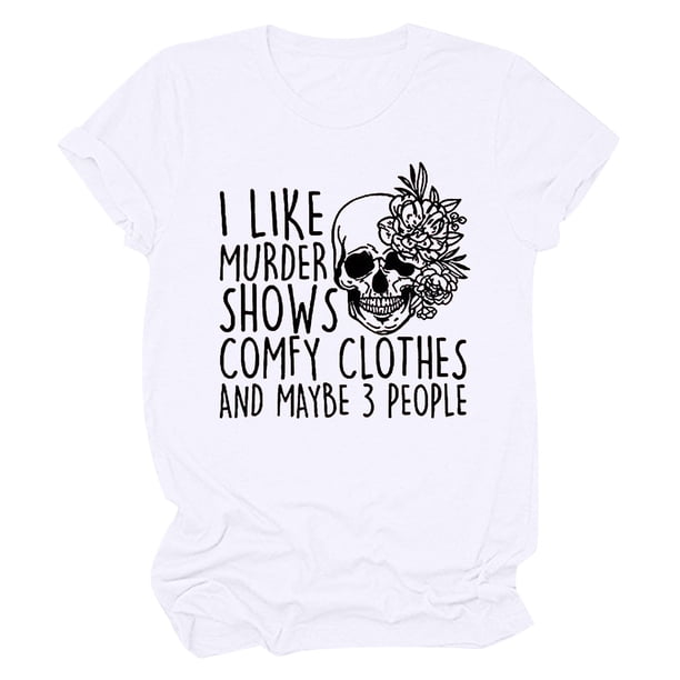 Camiseta informal con estampado de calavera floral y letras de manga corta con cuello redondo para mujer Pompotops hfajkhk123885