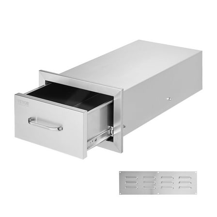 14x8.5 Inch Outdoor Kitchen Drawers Stainless Steel, Flush Mount Double Drawers,14W x 8.5H x 23D Inch, with Stainless Steel Handle, BBQ Drawers for Outdoor Kitchens or BBQ Island