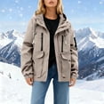 thumbnail image 2 of TtopsQueen Women Oversized Cargo Hooded Jacket, Multi Zipper & Flap Pocket Windproof Coat with Drawstring Hem, Elastic Cuffs Streetwear Casual Outer Layer Beige,L, 2 of 6