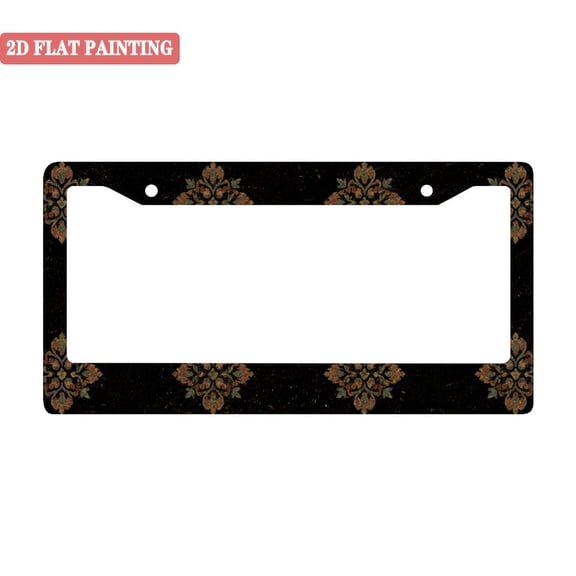 2PC Elegant Black Vintage Floral Car License Plate Holders with Screws & Caps 6.3x12.2inch(16x31cm)