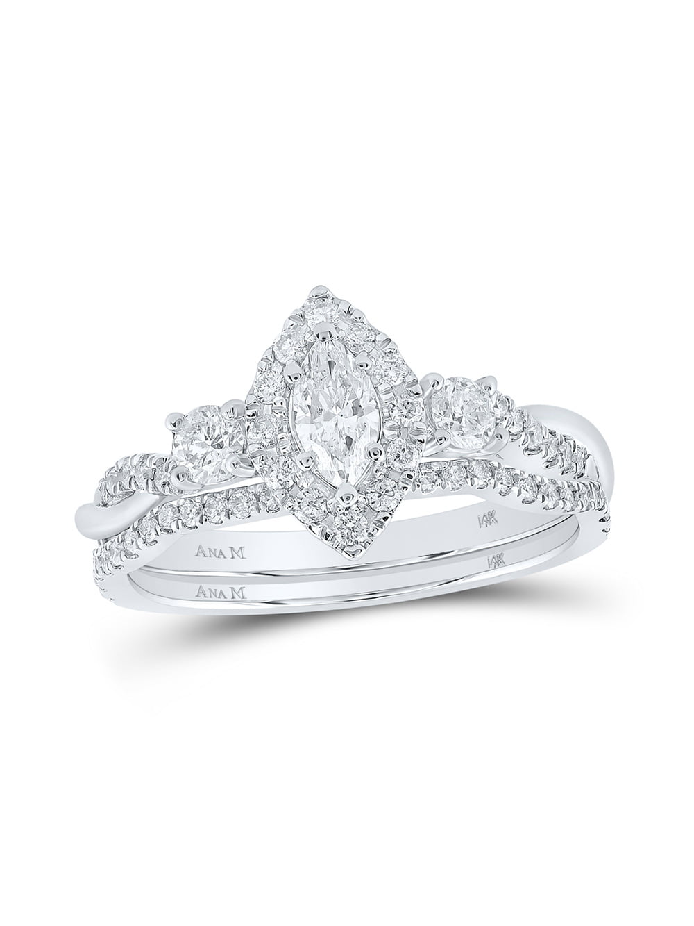 Details about   Marquise Cut Diamond Halo 3 Stone Wedding Bridal Ring In 14K White Gold Finish 