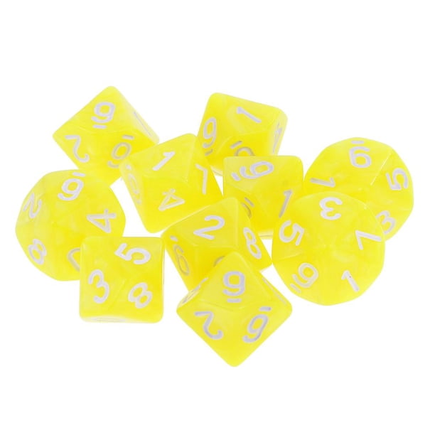 10 Uds. Dados poliédricos D10 de 10 caras para juegos de Amarillo Zulema Dados poliédricos