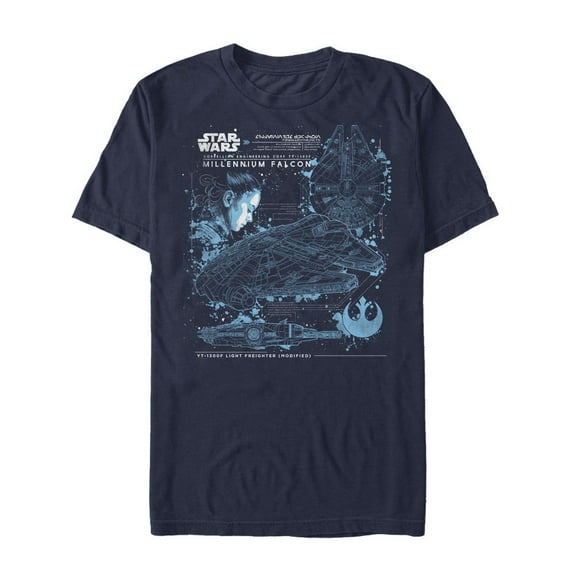 Men's Star Wars The Last Jedi Millennium Falcon Plans Graphic Tee Navy Blue Small