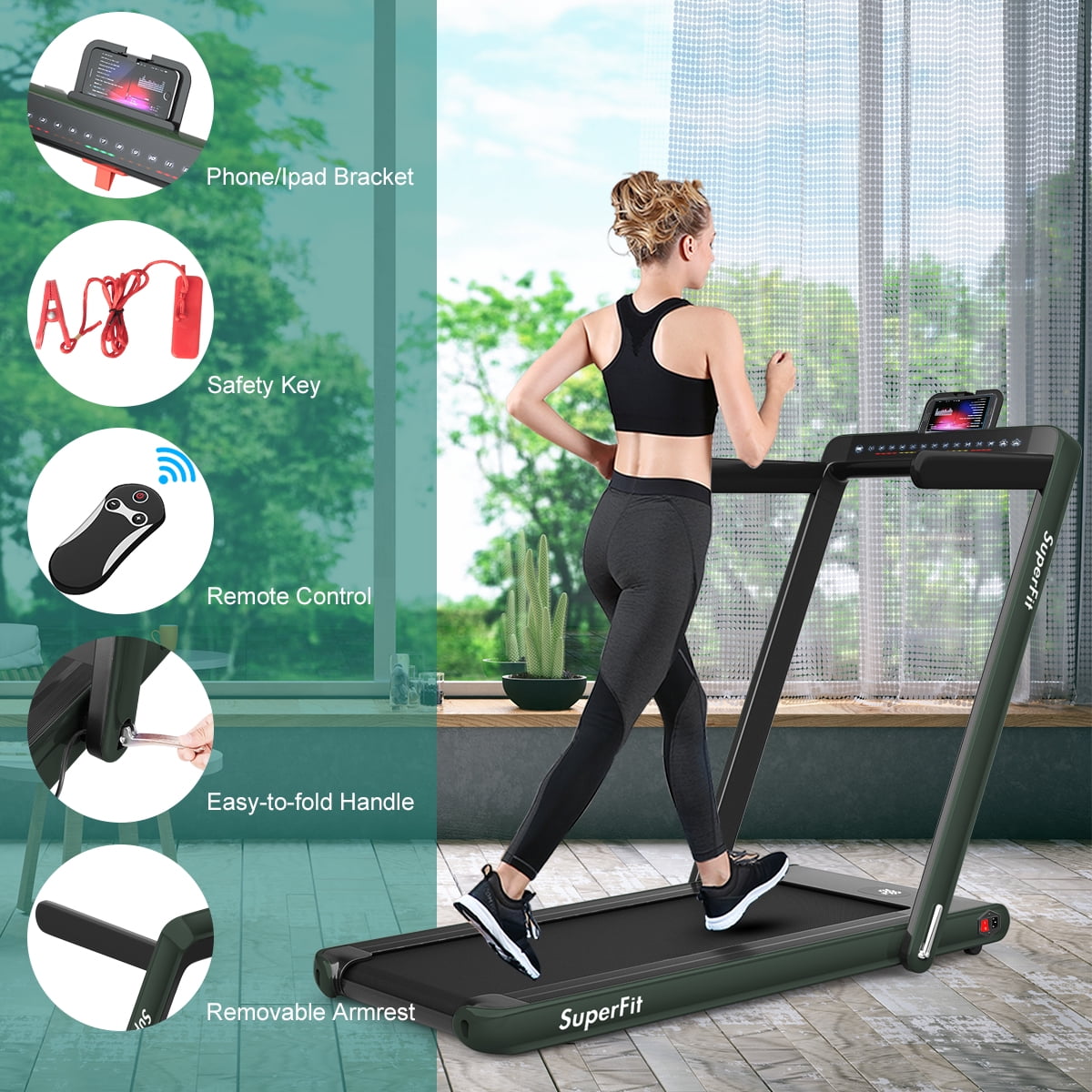 Gymax 2 in 1 Folding Treadmill 2.25HP Running Machine w/ Dual Display Green
